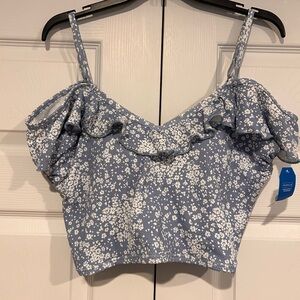 Lands' End Blue Floral Ruffle Two Piece Swimsuit